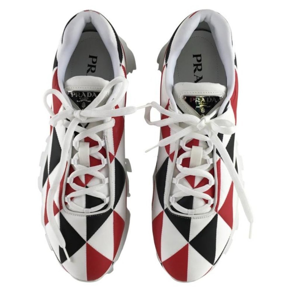 Prada Men's Cloudbust Sneakers Geometric Print in Black, White & Red Sz 8.5